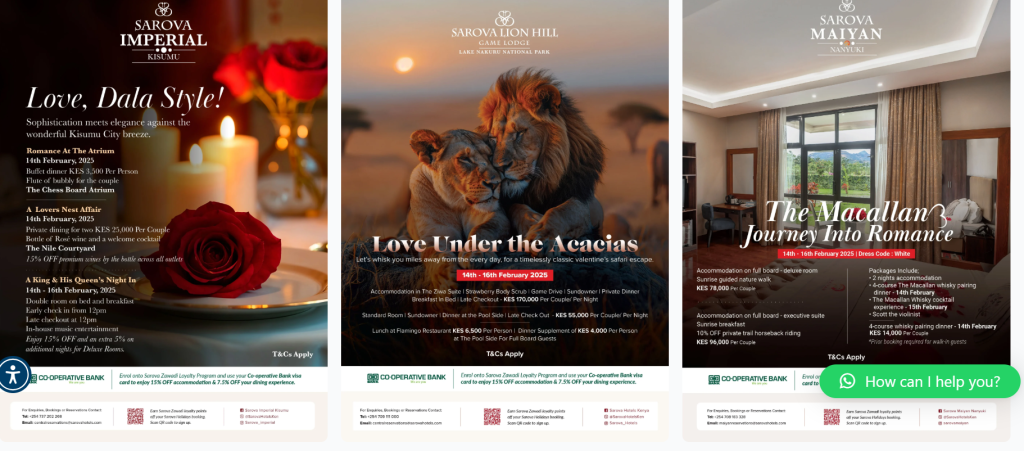 Exclusive Valentine’s Offer: Enjoy Up to 15% Off at Sarova Hotels with Your Co-op Bank VISA