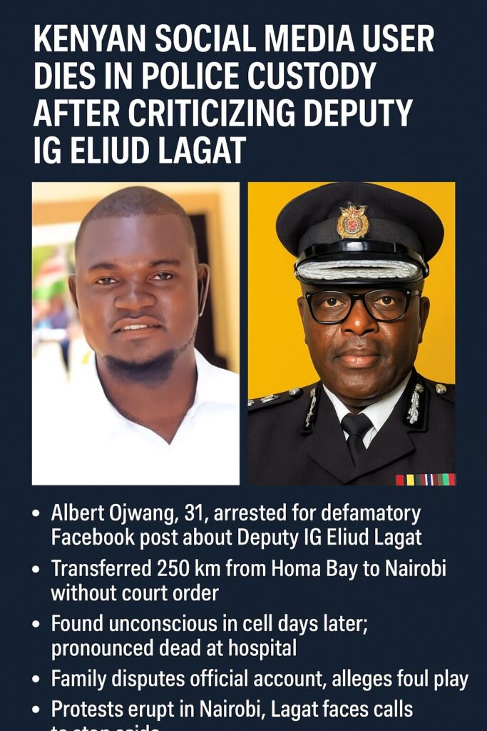 Kenyan Social Media User Dies in Police Custody After Criticizing Deputy IG Eliud Lagat