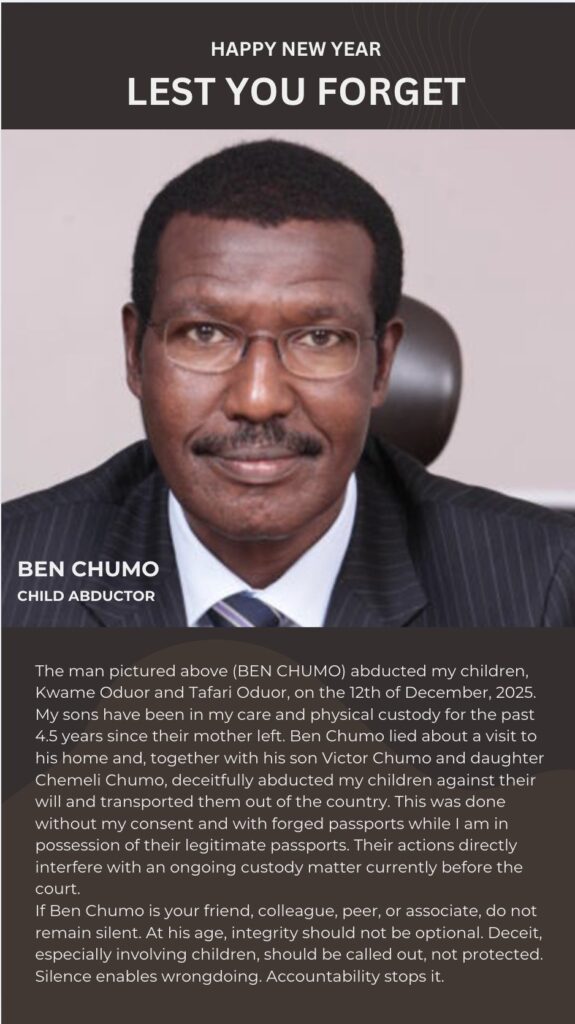DR BEN CHUMO ACCUSED OF CHILD ABDUCTION AND INTIMIDATION AS FATHER KEV ODUOR DEMANDS ANSWERS